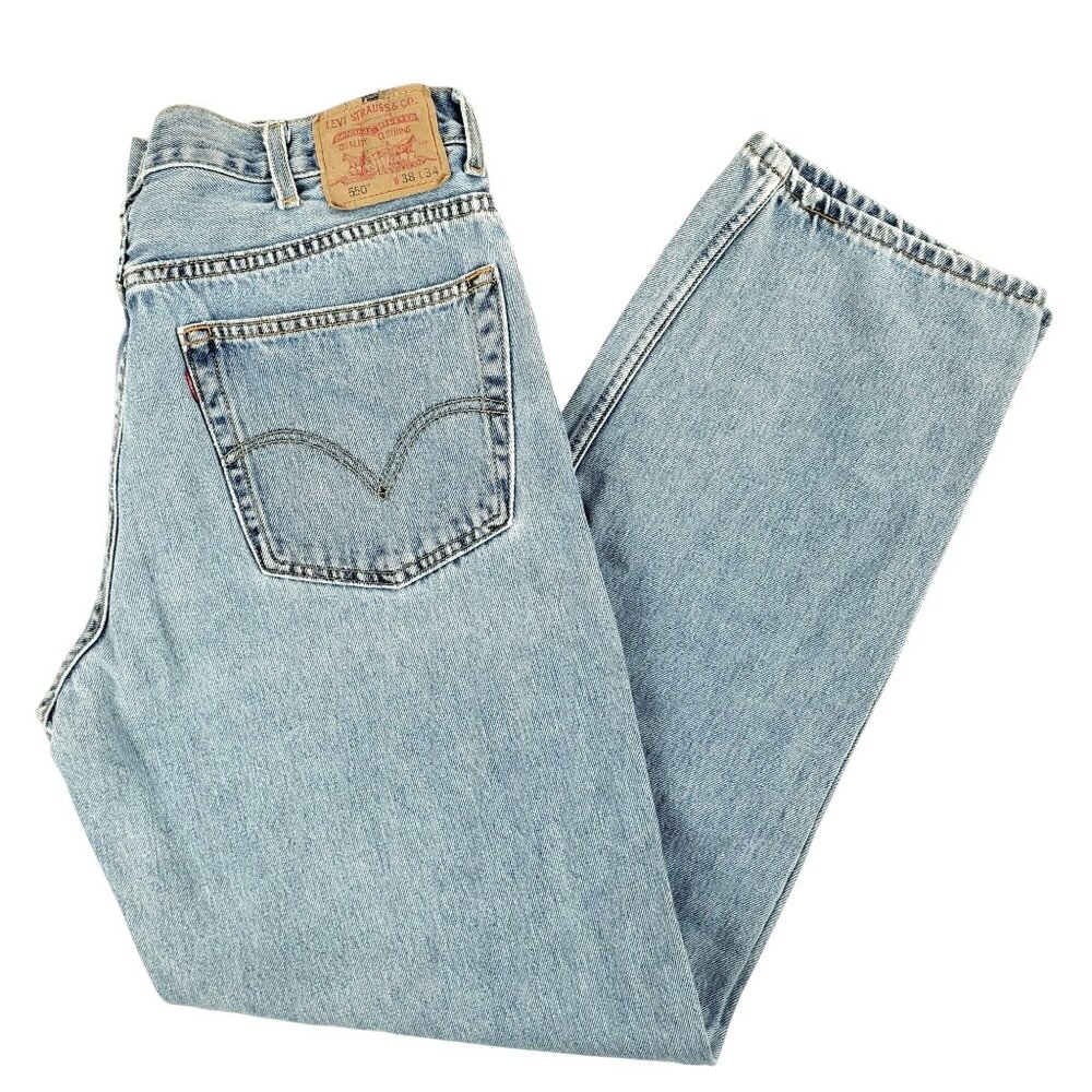 Vintage Levi's 550 Jeans Men 38x34 Relaxed Fit Blue Tapered Denim Light Wash Y2K